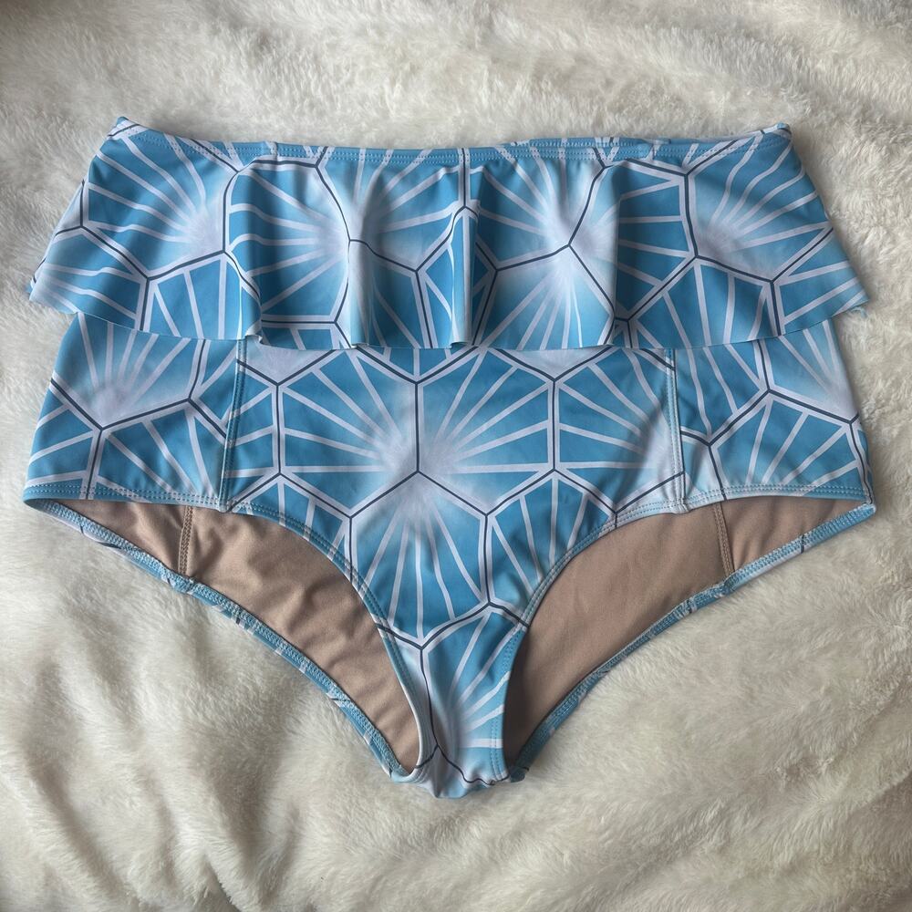 Kortni Jeane Blue Tile Peplum Swim Bikini Bottoms XL Extra Large